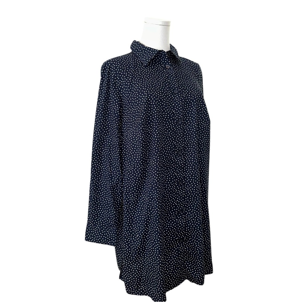 Women’s 14/16 Navy Blue Polkadot Button Down 100% Cotton Nautical Tunic Shirt - Picture 3 of 7